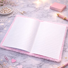 Toptan Kalpli Pembe Peluş Defter