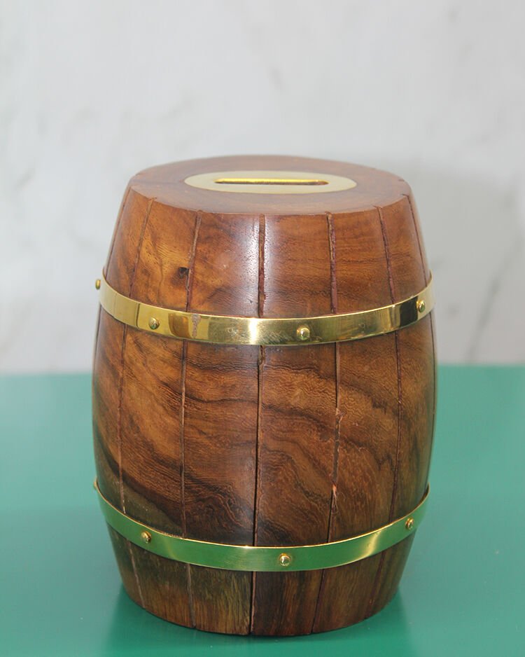 Pirinç Detaylı Fıçı Kumbara Model 4