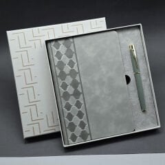 Toptan Kutulu Gri Defter Ve Metal Kalem Seti