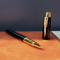 Toptan Gold Desen Siyah Deri Defter Kalem Set