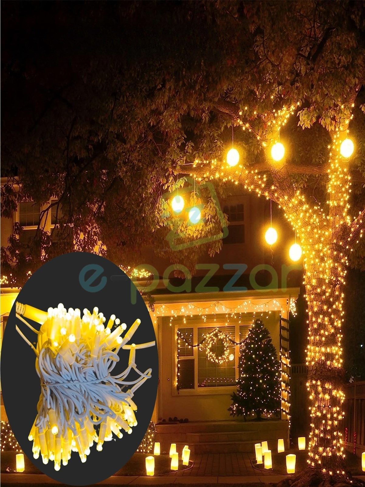 10 Metre 100 Led IP65 Dış Mekan Led Işık Beyaz Kablo