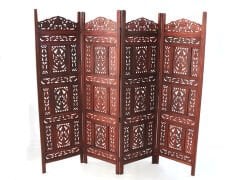 Ahşap Maun Rengi El Oyması Paravan