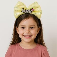 LED Işıklı Love Yazılı Sarı Fiyonk Taç – Kız Çocuk Parti Tacı