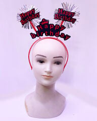 Happy Birthday Yazılı Püsküllü Neon Kırmızı Renk Doğum Günü Tacı 22x19 cm
