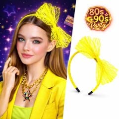 80’ler 90’lar Neon Sarı Dantel Taç Fiyonklu
