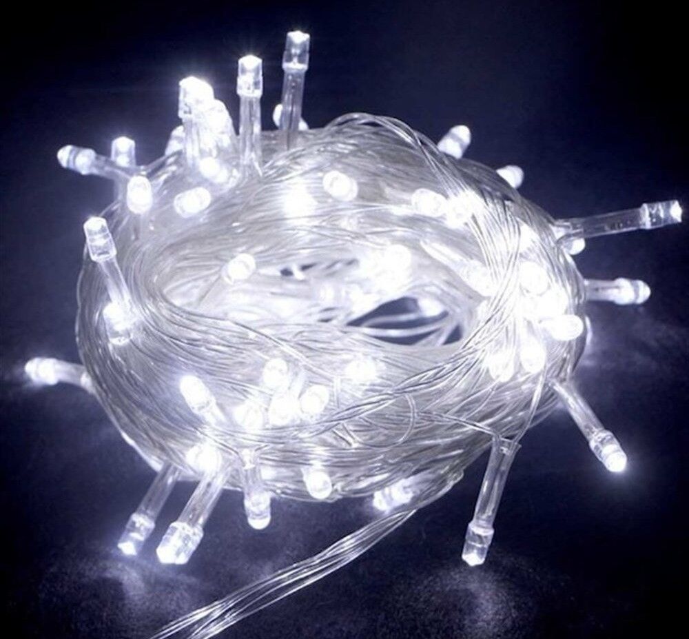10 Metre 100 Led Boncuk Lamba Beyaz Işık Şeffaf Kablo