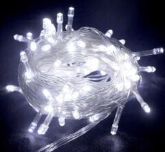 10 Metre 100 Led Boncuk Lamba Beyaz Işık Şeffaf Kablo