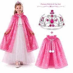 Masal Prensesi Pembe Pelerin ve Taç Seti (85 cm)