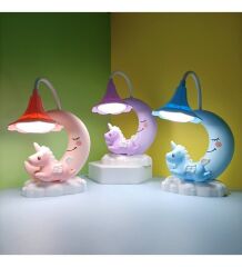 Boynuzlu At ve Ay Tasarımlı Şarjlı Masa Lambası