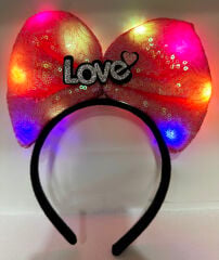 Led Işıklı 3 Farklı Fonksiyonda Yanan Gümüş Love Yazılı Fuşya Pembe Fiyonk Taç 20X17 cm