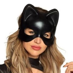 Siyah Deri Görünümlü Kedi Maskesi