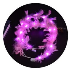 Led Işıklı Rengarenk Yanan 3 Fonksiyonlu Otrişli Parti Tacı Pembe Renk 12x12 cm
