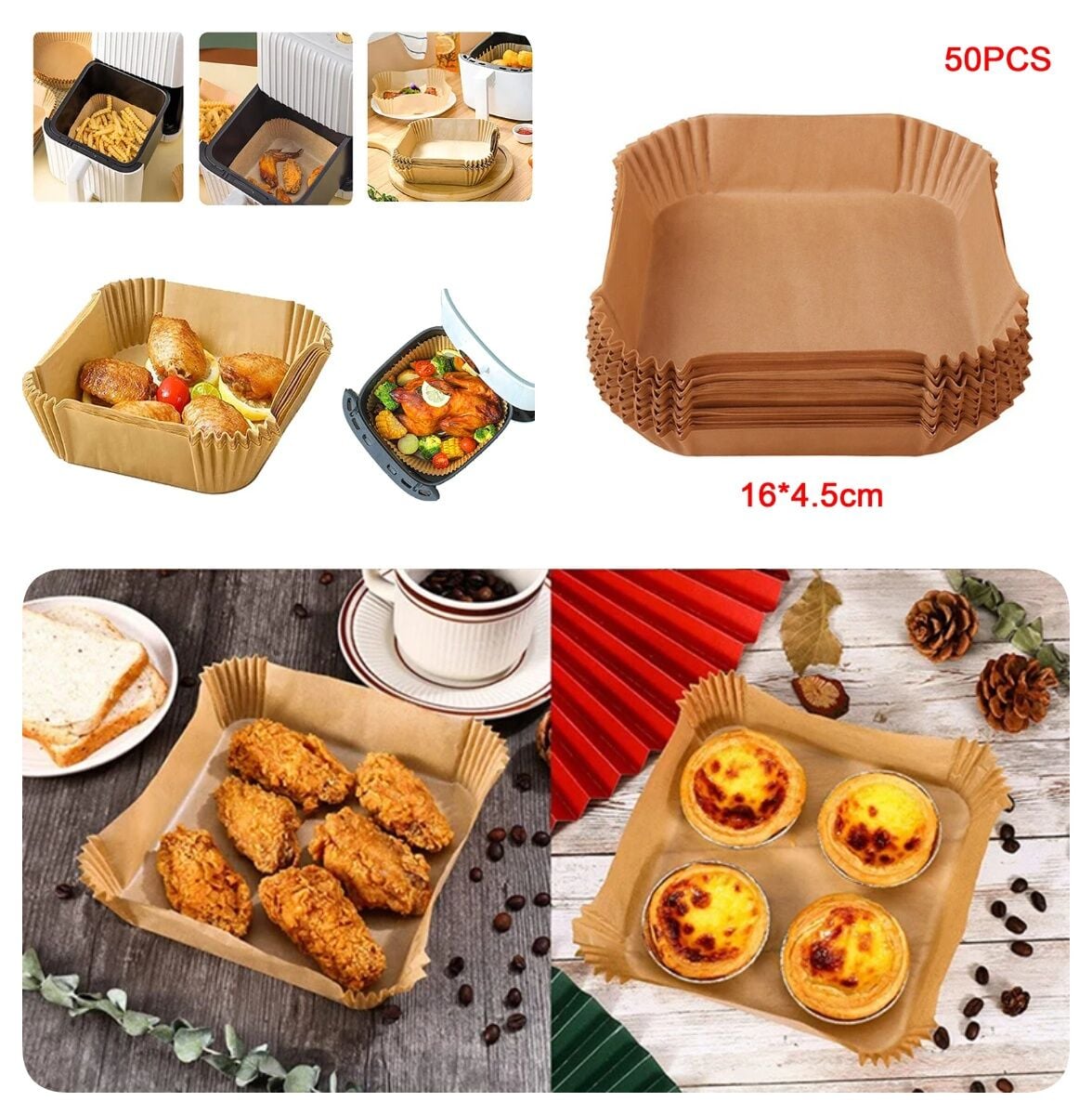 Büyük Boy Air Fryer Fritöz Pişirme Kağıdı 50 Adet