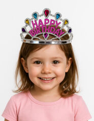 Gümüş Renk Happy Birthday Yazılı Doğum Günü Tacı 60 cm