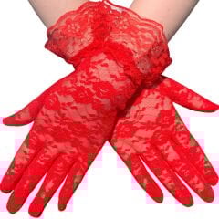 Kırmızı Dantelli Eldiven Yetişkin