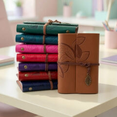 Toptan Yaprak Desenli Deri Defter