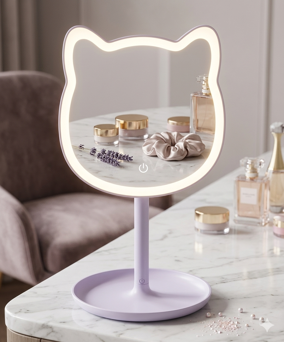 Kedi Şeklinde Ayaklı Makyaj Aynası