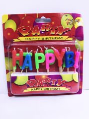 Renkli Happy Birthday Yazılı Mum