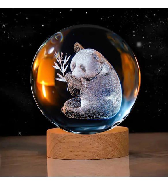 Sevimli Panda Renk Değiştiren Işıklı Cam Küre 6cm
