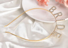 Altın Gold Renk Bekarlığa Veda Kristal Taş Bride Tacı İthal 16x10 cm