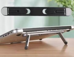 2 Kademeli Katlanabilir ve Yapışkanlı Laptop Standı Siyah