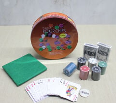 Metal Kutulu 120 Chip Ve 2 Adet İskambil  Kağit Setine Sahip Poker Oyunu Alk3535