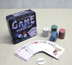 Metal Kutulu 80 Chip Ve 1 Adet İskambil  Kağit Setine Sahip Poker Oyunu Alk3534