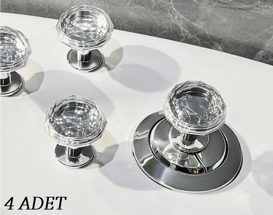 4 Adet Kristal Tasarımlı Çok Amaçlı Yapışkanlı Tutacak Buton