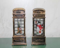 Telefon Kulübesi Tasarımlı Yılbaşı Temalı Işıklı Müzikli Kar Küresi Model 1