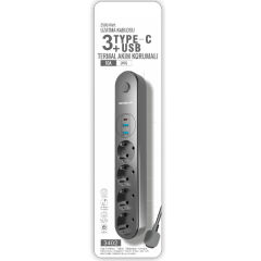 Termal Akım Korumalı 4 Prizli USB Girişli Uzatma Kablosu