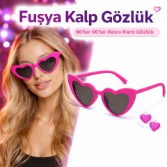 Fuşya  Retro Kalp Gözlük – 80’ler 90’lar Stil Parti Gözlüğü