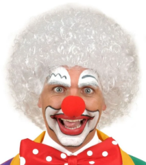 Beyaz Kıvırcık Afro Peruk ve Kırmızı Sünger Burun Seti