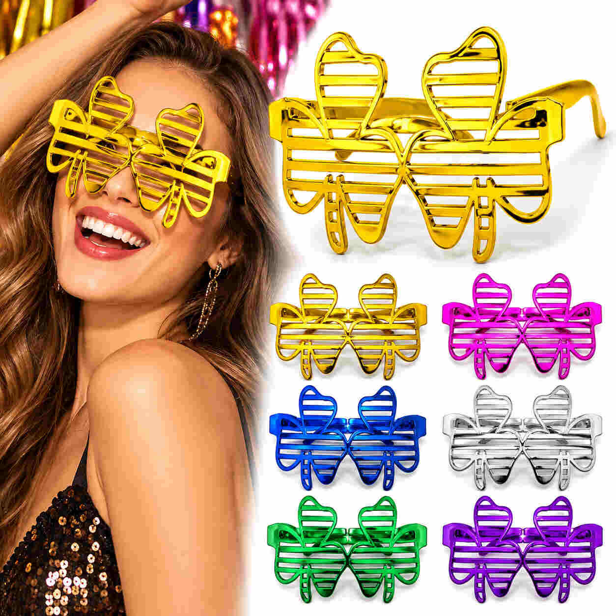 Metalik Kelebek Parti Gözlüğü 12'li Paket – 6 Renk Karışık