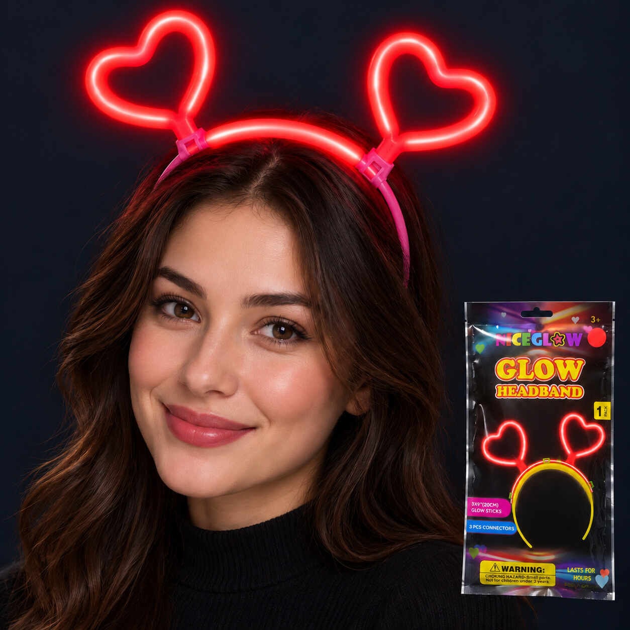 Neon Işıklı Kalp Şekilli Kırmızı Taç