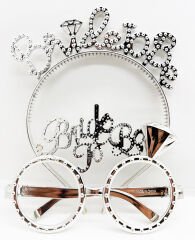 Bride To Be Yazılı Taç ve  Gözlük Seti - Gümüş Renk