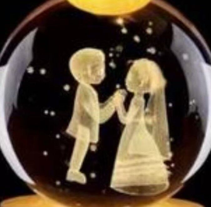 Gelin Damat Renk Değiştiren Işıklı Cam Küre 8cm