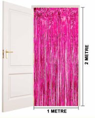 Ekstra Metalize Parlak Saçaklı Arka Fon Perde Fuşya