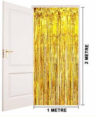 Ekstra Metalize Parlak Saçaklı Arka Fon Perde Gold