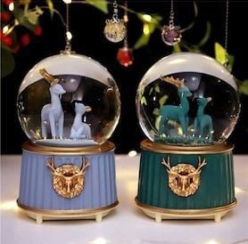 Geyik Temalı Işıklı Küçük Boy Kar Küresi 12 Adet