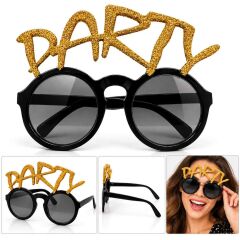 Altın Simli PARTY Yazılı Parti Gözlüğü