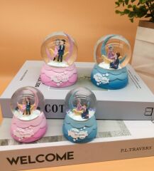 Ay Üstündeki Sevgili Işıklı Küçük Boy Kar Küresi 12 Adet