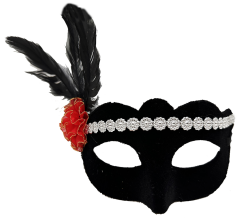 Gümüş Dantelli Kırmızı Gül Tasarımlı Parti Maskesi