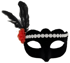 Gümüş Dantelli Kırmızı Gül Tasarımlı Parti Maskesi