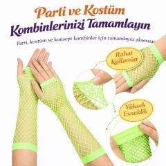 Retro Neon Yeşil File Parmaksız Eldiven 26 cm