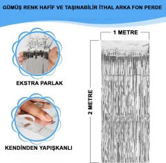 Gümüş Metalize Saçaklı Fon Perde