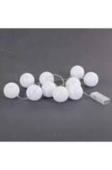 2m 10'lu Işıklı Beyaz Top Dekoratif Süs Pilli MZ-39