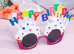 Happy Birthday Beyaz Fuşya Parti Gözlüğü