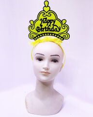 Happy Birthday Neon Sarı Taç