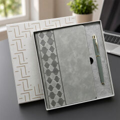 Kutulu Gri Defter Ve Metal Kalem Seti