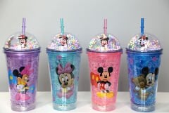 Sevimli Mickey Mouse Pipetli Işıklı Boncuklu Suluk Bardak 400 ml